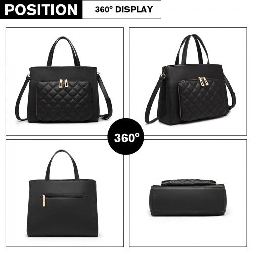 LT6921 - Miss Lulu Classic Quilted Handbag - Black