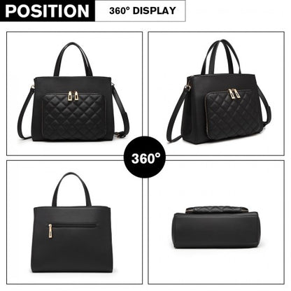 LT6921 - Miss Lulu Classic Quilted Handbag - Black