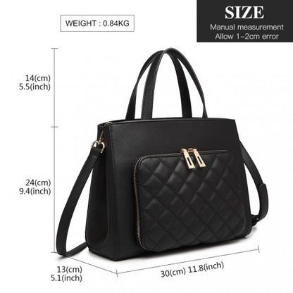 LT6921 - Miss Lulu Classic Quilted Handbag - Black