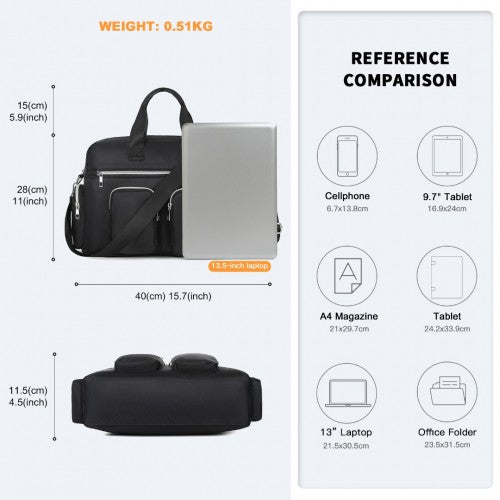 MSK2436 - Kono Large Capacity Travel Bag with Multiple Zippered Pockets Perfect For Daily Use - Black
