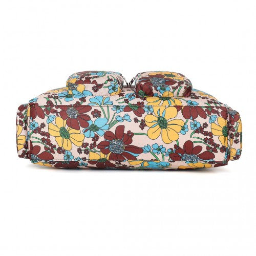 MSK2436F - Kono Large Capacity Travel Bag with Multiple Zippered Pockets And Flower Print Perfect For Daily Use - Khaki