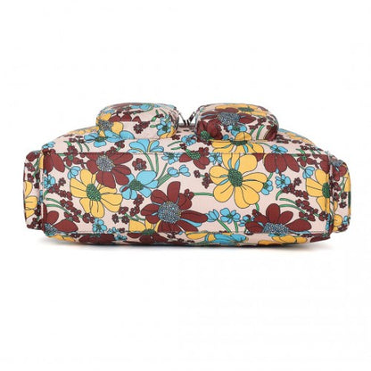 MSK2436F - Kono Large Capacity Travel Bag with Multiple Zippered Pockets And Flower Print Perfect For Daily Use - Khaki