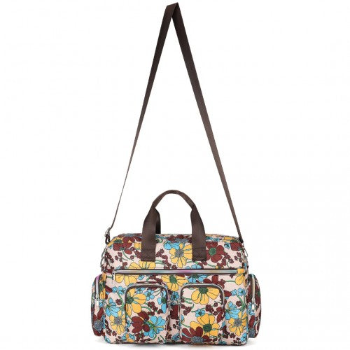 MSK2436F - Kono Large Capacity Travel Bag with Multiple Zippered Pockets And Flower Print Perfect For Daily Use - Khaki