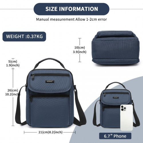 MSK2446 - Kono Durable Men's Crossbody Shoulder Bag with Multiple Pockets - Messenger Bag for Travel, Work, and Daily Use - Navy