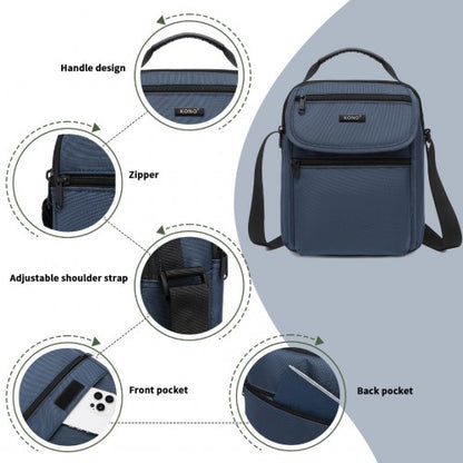 MSK2446 - Kono Durable Men's Crossbody Shoulder Bag with Multiple Pockets - Messenger Bag for Travel, Work, and Daily Use - Navy