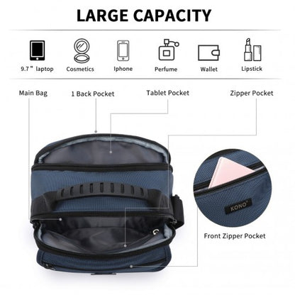 MSK2446 - Kono Durable Men's Crossbody Shoulder Bag with Multiple Pockets - Messenger Bag for Travel, Work, and Daily Use - Navy