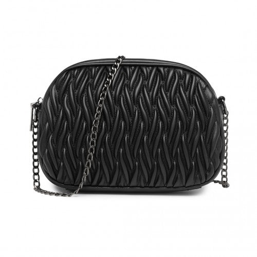 MSM2449 - Miss Lulu Practical Quilted Soft PU Leather Crossbody Shoulder Bag with Chain Strap - Black