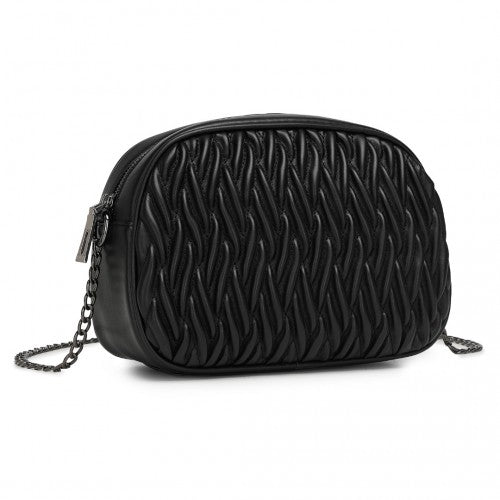 MSM2449 - Miss Lulu Practical Quilted Soft PU Leather Crossbody Shoulder Bag with Chain Strap - Black