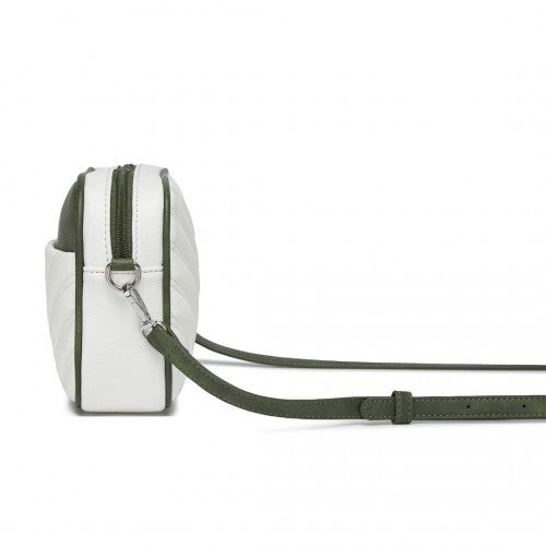 MSM2460 - Miss Lulu Minimalist V-Stitch PU Leather Crossbody Bag with Tassel Zip - White And Green