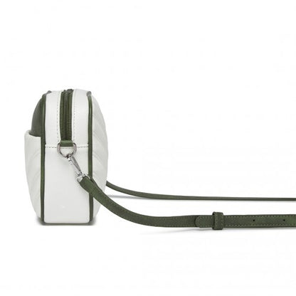 MSM2460 - Miss Lulu Minimalist V-Stitch PU Leather Crossbody Bag with Tassel Zip - White And Green