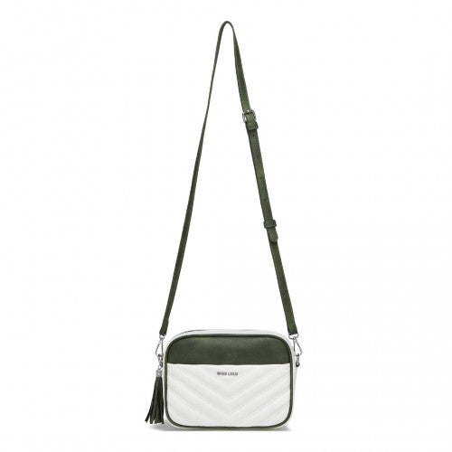 MSM2460 - Miss Lulu Minimalist V-Stitch PU Leather Crossbody Bag with Tassel Zip - White And Green