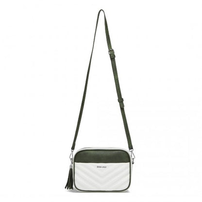 MSM2460 - Miss Lulu Minimalist V-Stitch PU Leather Crossbody Bag with Tassel Zip - White And Green