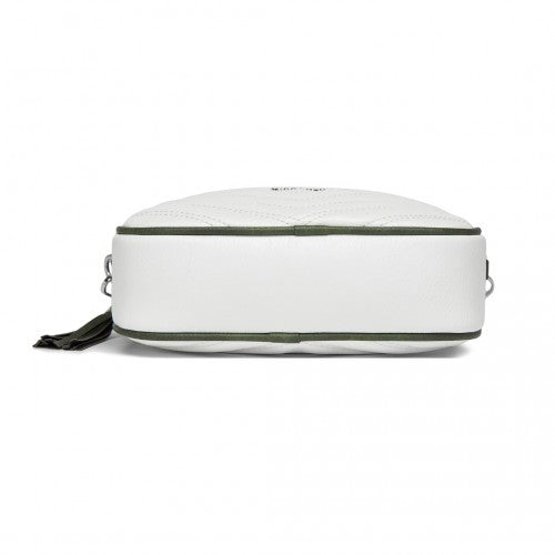 MSM2460 - Miss Lulu Minimalist V-Stitch PU Leather Crossbody Bag with Tassel Zip - White And Green