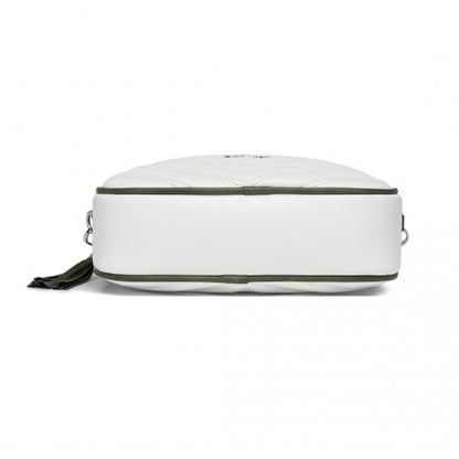 MSM2460 - Miss Lulu Minimalist V-Stitch PU Leather Crossbody Bag with Tassel Zip - White And Green