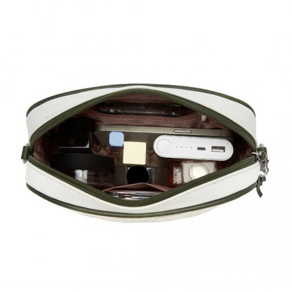 MSM2460 - Miss Lulu Minimalist V-Stitch PU Leather Crossbody Bag with Tassel Zip - White And Green