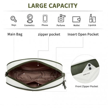 MSM2460 - Miss Lulu Minimalist V-Stitch PU Leather Crossbody Bag with Tassel Zip - White And Green