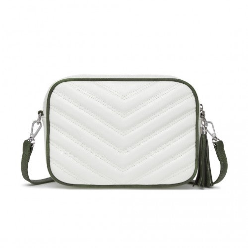 MSM2460 - Miss Lulu Minimalist V-Stitch PU Leather Crossbody Bag with Tassel Zip - White And Green