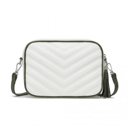 MSM2460 - Miss Lulu Minimalist V-Stitch PU Leather Crossbody Bag with Tassel Zip - White And Green