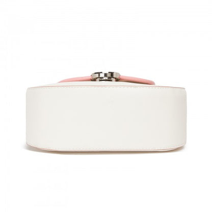 MSM2506 - Miss Lulu Women’s PU Leather Ethnic Style Crossbody Bag with Corduroy Flap and Adjustable Strap - Pink and Beige