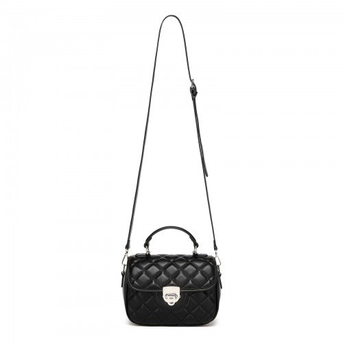MSM2507 - Miss Lulu Practical Quilted PU Leather Crossbody Handbag with Secure Lock and Everyday Storage - Black