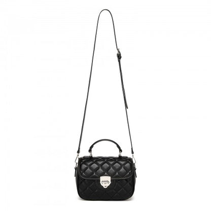 MSM2507 - Miss Lulu Practical Quilted PU Leather Crossbody Handbag with Secure Lock and Everyday Storage - Black