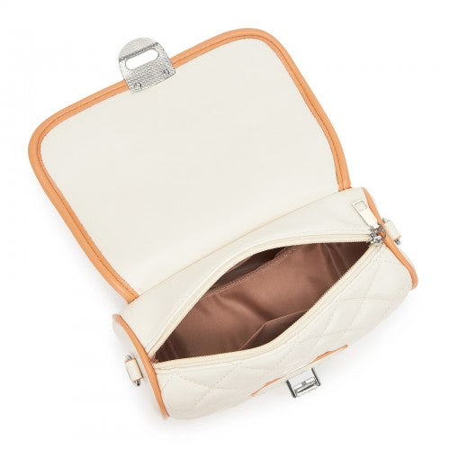 MSM2507 - Miss Lulu Practical Quilted PU Leather Crossbody Handbag with Secure Lock and Everyday Storage - Beige