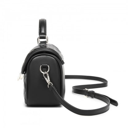 MSM2507 - Miss Lulu Practical Quilted PU Leather Crossbody Handbag with Secure Lock and Everyday Storage - Black