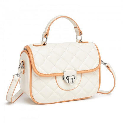 MSM2507 - Miss Lulu Practical Quilted PU Leather Crossbody Handbag with Secure Lock and Everyday Storage - Beige