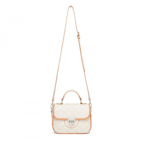 MSM2507 - Miss Lulu Practical Quilted PU Leather Crossbody Handbag with Secure Lock and Everyday Storage - Beige