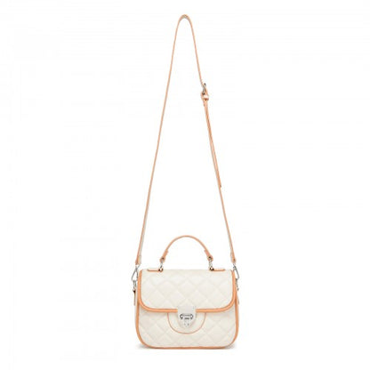 MSM2507 - Miss Lulu Practical Quilted PU Leather Crossbody Handbag with Secure Lock and Everyday Storage - Beige