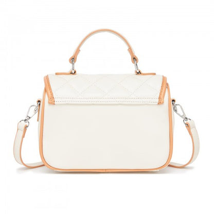 MSM2507 - Miss Lulu Practical Quilted PU Leather Crossbody Handbag with Secure Lock and Everyday Storage - Beige