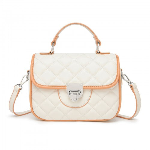 MSM2507 - Miss Lulu Practical Quilted PU Leather Crossbody Handbag with Secure Lock and Everyday Storage - Beige