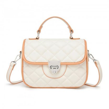 MSM2507 - Miss Lulu Practical Quilted PU Leather Crossbody Handbag with Secure Lock and Everyday Storage - Beige