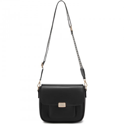 MSM2513 - Miss Lulu Chic Fashion PU Crossbody Shoulder Bag with Detachable Woven Strap for Women - Black