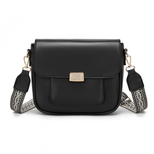 MSM2513 - Miss Lulu Chic Fashion PU Crossbody Shoulder Bag with Detachable Woven Strap for Women - Black