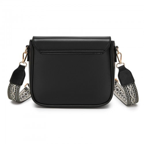 MSM2513 - Miss Lulu Chic Fashion PU Crossbody Shoulder Bag with Detachable Woven Strap for Women - Black