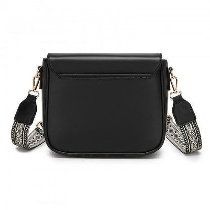 MSM2513 - Miss Lulu Chic Fashion PU Crossbody Shoulder Bag with Detachable Woven Strap for Women - Black