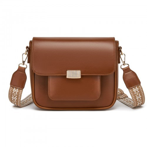 MSM2513 - Miss Lulu Chic Fashion PU Crossbody Shoulder Bag with Detachable Woven Strap for Women - Brown