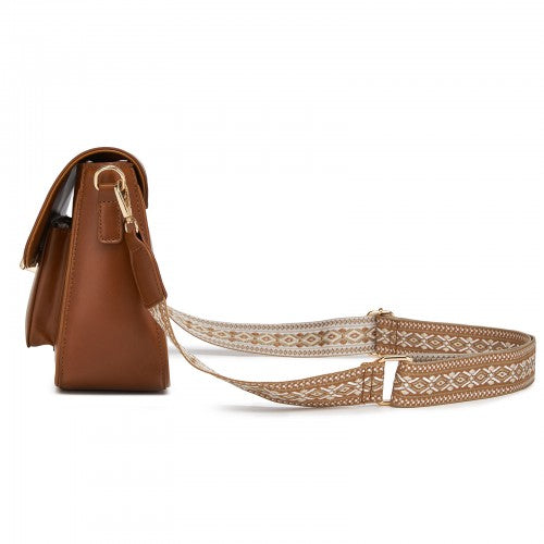 MSM2513 - Miss Lulu Chic Fashion PU Crossbody Shoulder Bag with Detachable Woven Strap for Women - Brown