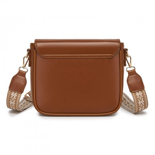 MSM2513 - Miss Lulu Chic Fashion PU Crossbody Shoulder Bag with Detachable Woven Strap for Women - Brown
