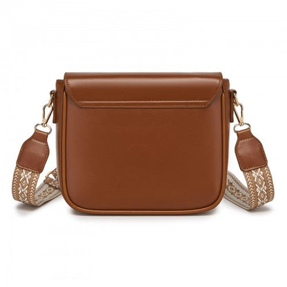 MSM2513 - Miss Lulu Chic Fashion PU Crossbody Shoulder Bag with Detachable Woven Strap for Women - Brown