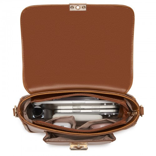 MSM2513 - Miss Lulu Chic Fashion PU Crossbody Shoulder Bag with Detachable Woven Strap for Women - Brown