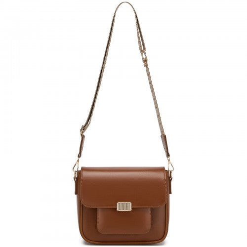 MSM2513 - Miss Lulu Chic Fashion PU Crossbody Shoulder Bag with Detachable Woven Strap for Women - Brown