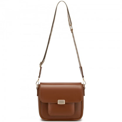 MSM2513 - Miss Lulu Chic Fashion PU Crossbody Shoulder Bag with Detachable Woven Strap for Women - Brown