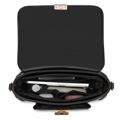 MSM2513 - Miss Lulu Chic Fashion PU Crossbody Shoulder Bag with Detachable Woven Strap for Women - Black