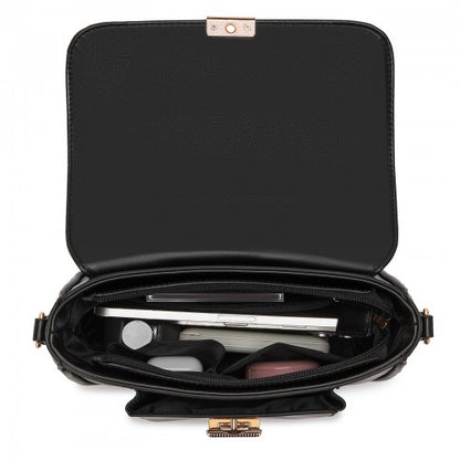 MSM2513 - Miss Lulu Chic Fashion PU Crossbody Shoulder Bag with Detachable Woven Strap for Women - Black