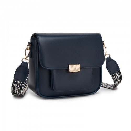 MSM2513 - Miss Lulu Chic Fashion PU Crossbody Shoulder Bag with Detachable Woven Strap for Women - Navy