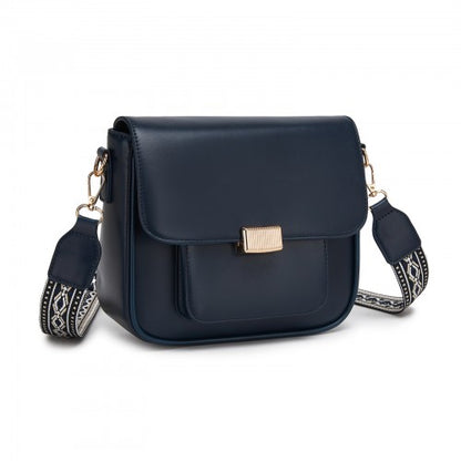 MSM2513 - Miss Lulu Chic Fashion PU Crossbody Shoulder Bag with Detachable Woven Strap for Women - Navy