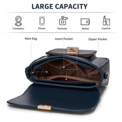 MSM2513 - Miss Lulu Chic Fashion PU Crossbody Shoulder Bag with Detachable Woven Strap for Women - Navy
