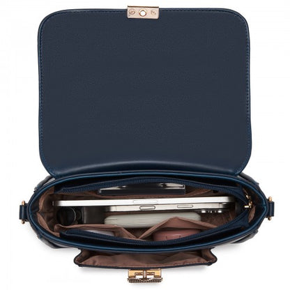 MSM2513 - Miss Lulu Chic Fashion PU Crossbody Shoulder Bag with Detachable Woven Strap for Women - Navy